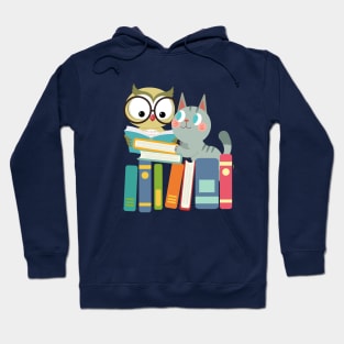 cat and owl reading book Hoodie